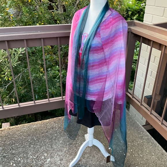 Tony& Candice NWT 100 % silk colorful gradient sheer large scarf shawl 44” x 66” - Picture 8 of 15